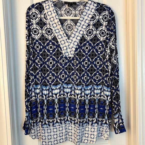 NEW Tribal Blue & White Tunic - Picture 1 of 9